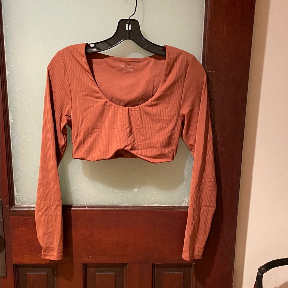 Aerie Long Sleeve Scoop Neck Cropped Top - Rust